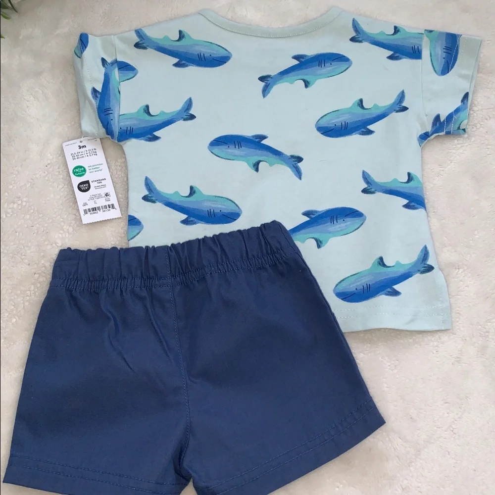NWT Carter’s Blue Shark Shorts Set 3M Baby Boy Outfit